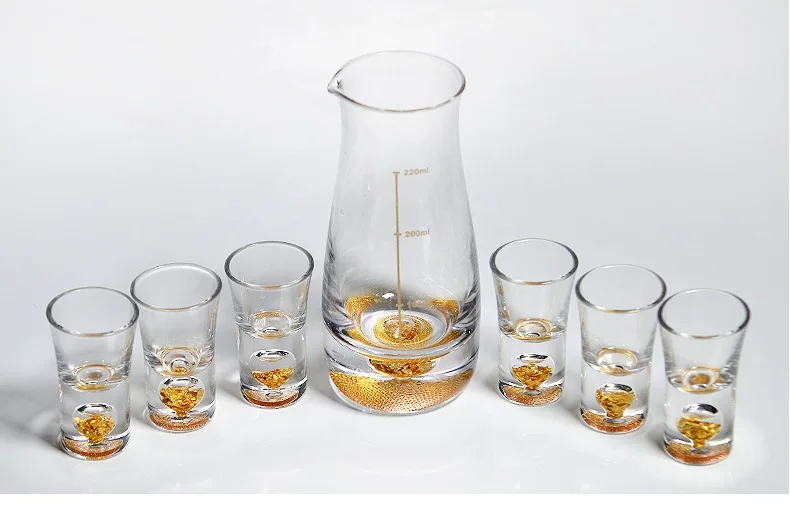 White spirit cup, gold foil crystal glass, lead-free handcrafted, one-sip spirits household wine dispenser and wine pot gift box set details Picture