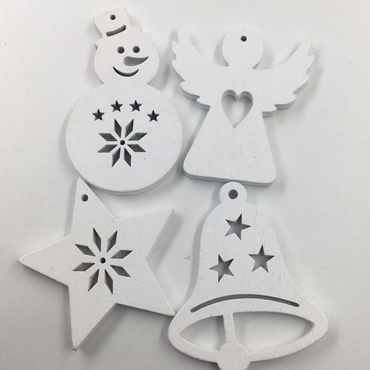 Christmas wood chips, bells, snowmen, angels, cute cartoon wooden pendants, DIY painted cartoon wooden buttons, children's clothing accessories, wholesale in stock, complete varieties details Picture