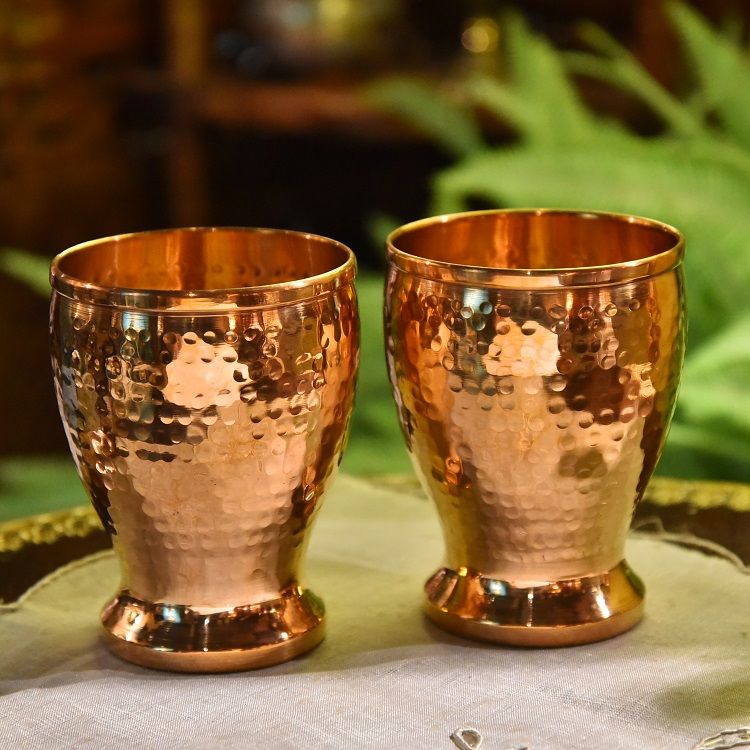 印度  手工紫铜圆点水杯A款 ，全铜，日用。