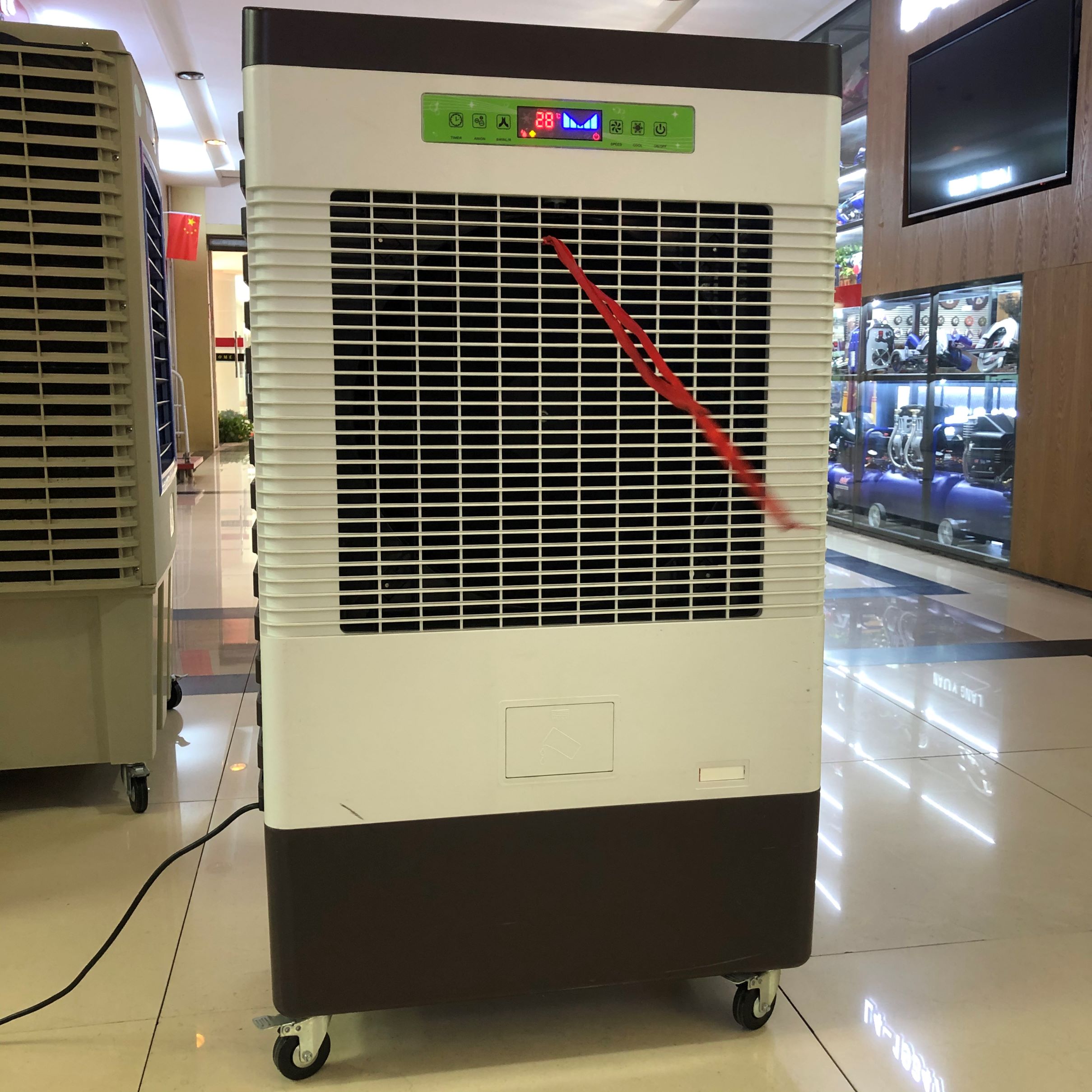 Moving evaporative air cooler, air conditioner, air conditioner fan, water cooled air conditioner, air conditioner thumbnail