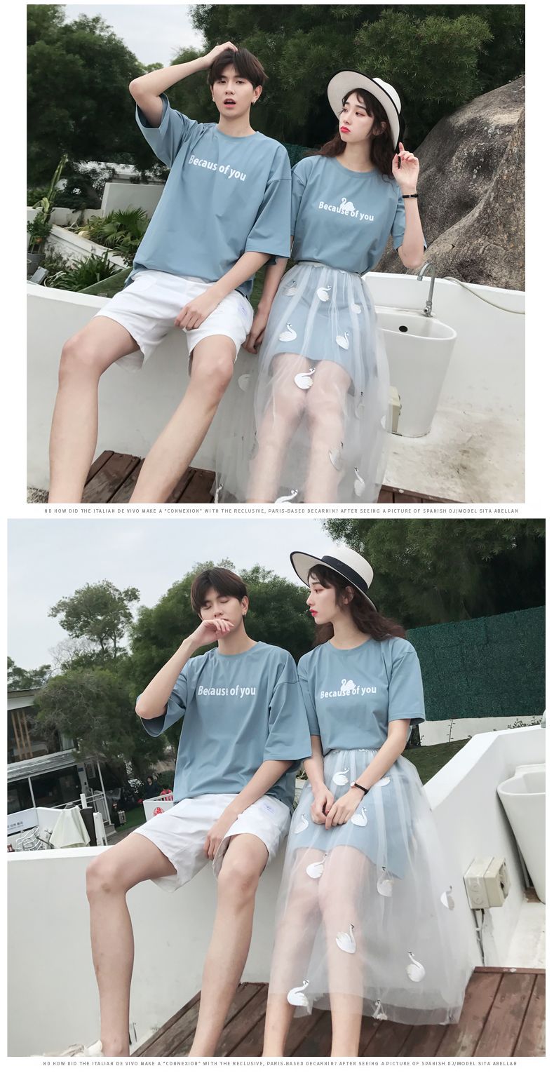 A6049 Men's Set, P70 Women's Set, P75 Couple Summer lace Little Swan 2-piece dress, Men's short sleeve detail image 14