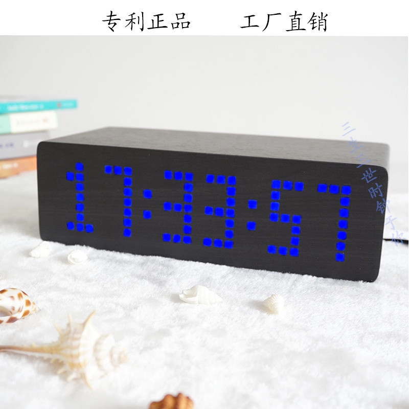 LED木头时钟蓝牙音箱触屏静音声控音响温度木质小钢炮电子闹钟可输入英文字母详情图10