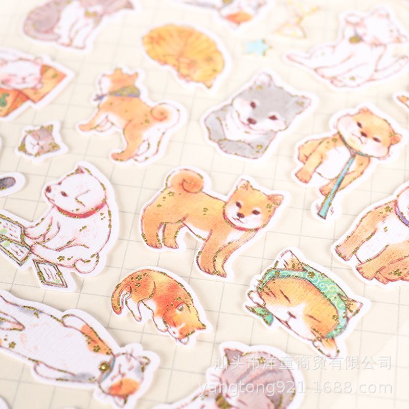 YT-BC cute pet fun cartoon hot gold flat hand ledger decoration diary luggage mobile phone stickers for children Specification drawing
