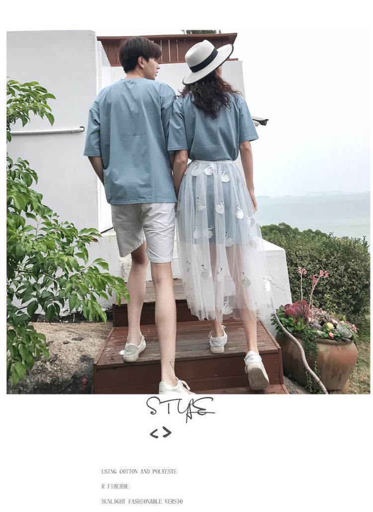 A6049 Men's Set, P70 Women's Set, P75 Couple Summer lace Little Swan 2-piece dress, Men's short sleeve detail image 8