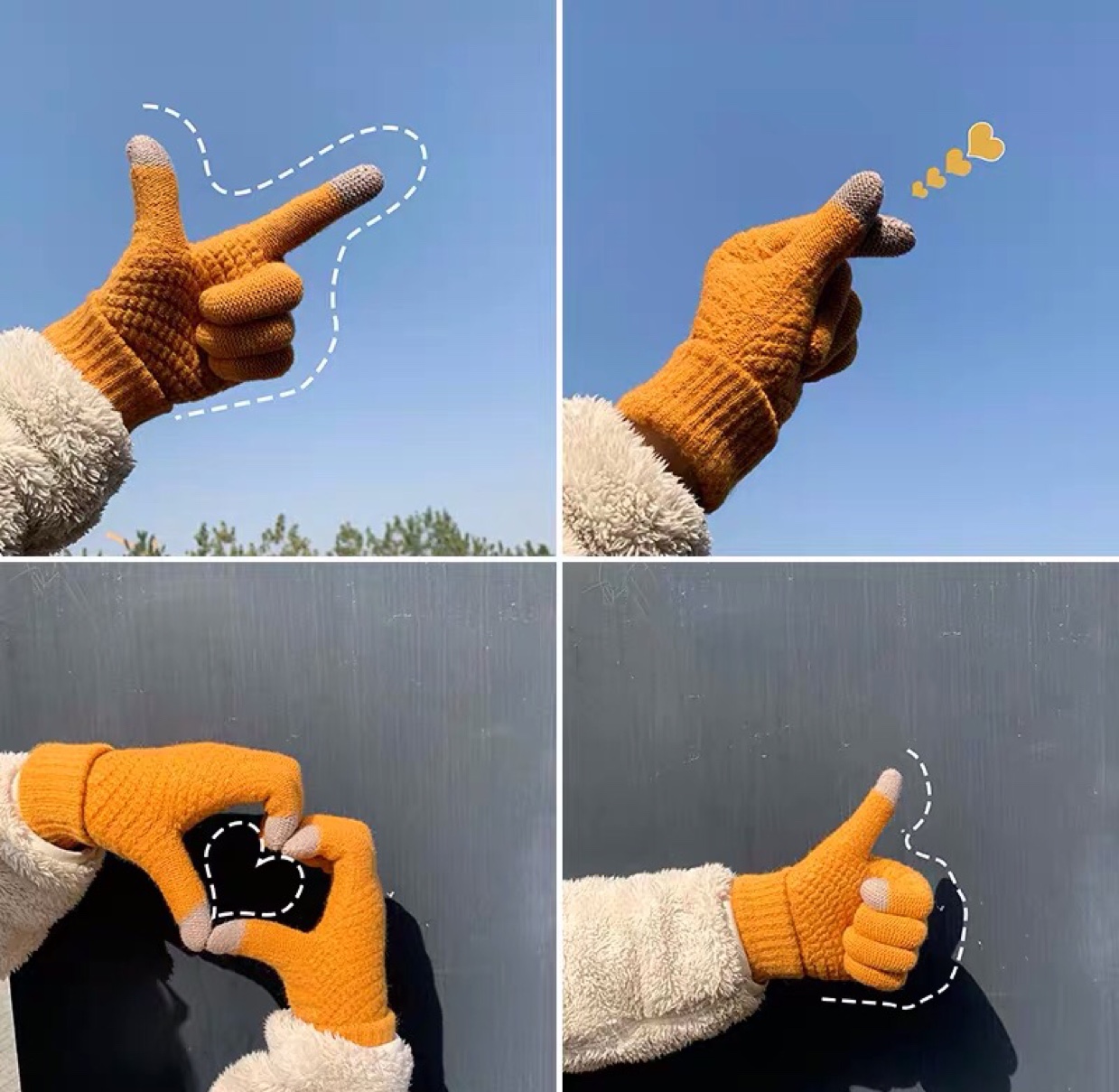 Korean version of cute student couple gloves, autumn and winter touch screen thickened warm fleece knitted five-fingered woolen gloves, student mobile phone playing and cycling gloves undefined