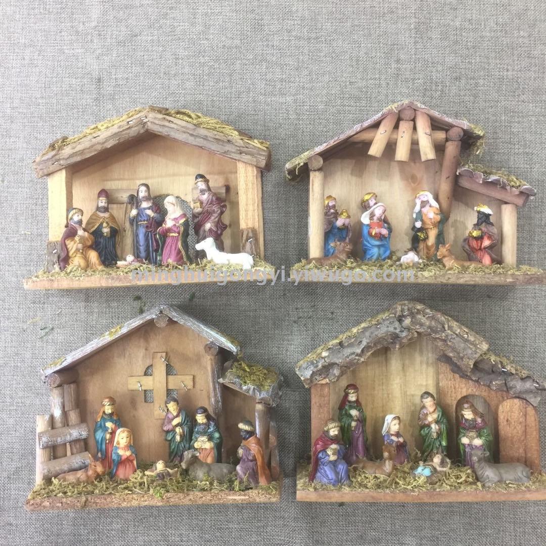 树脂工艺品 马槽组圣物摆件 圣诞礼品 木屋装饰耶稣诞生场景详情5