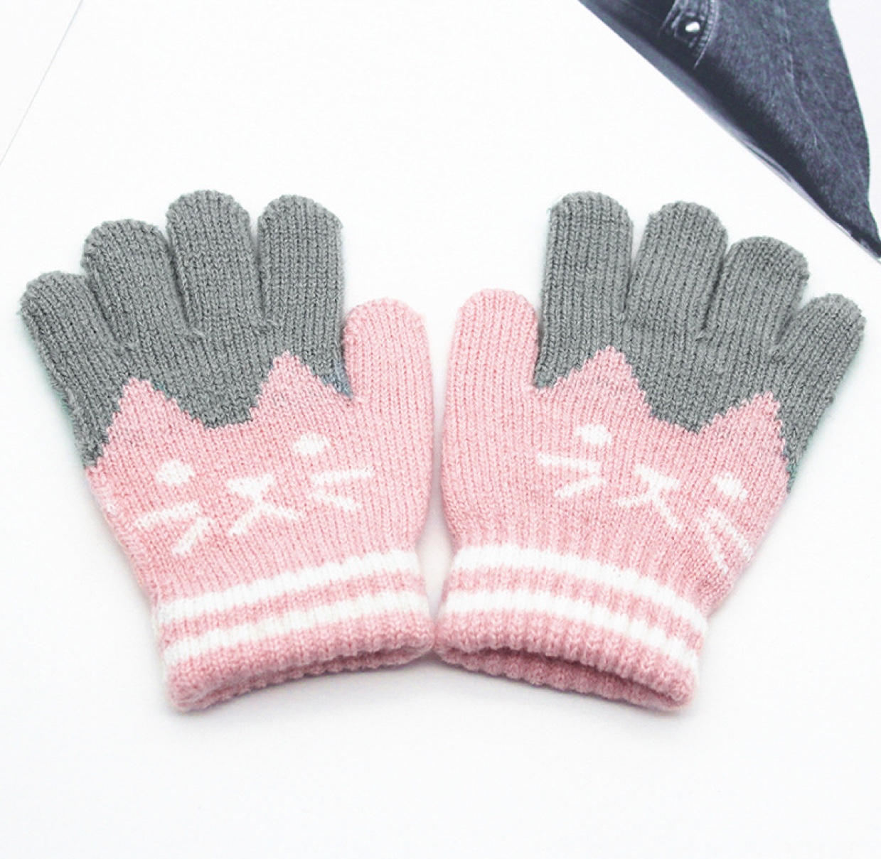 Korean cute woolen warm gloves for girls with fleece five-finger cycling knitted covers for students to keep warm in winter details Picture