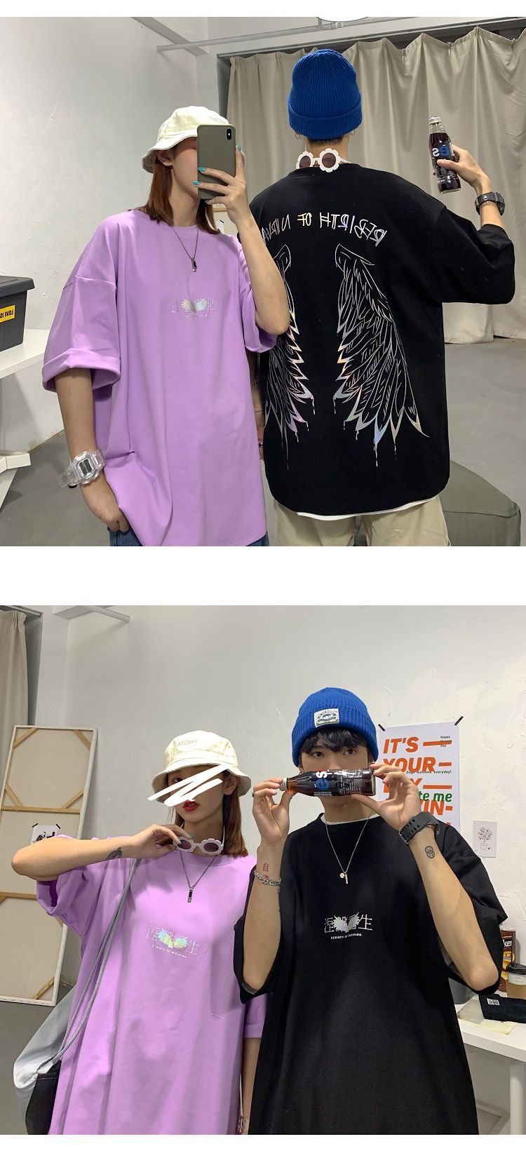 The main promotion is the summer couple's wear: Rebirth with seven-color gilded couple short-sleeved T-shirt H525 P45 for men detail image 3