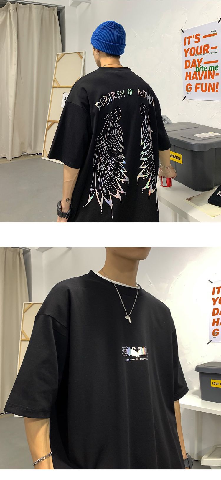 The main promotion is the summer couple's wear: Rebirth with seven-color gilded couple short-sleeved T-shirt H525 P45 for men detail image 13