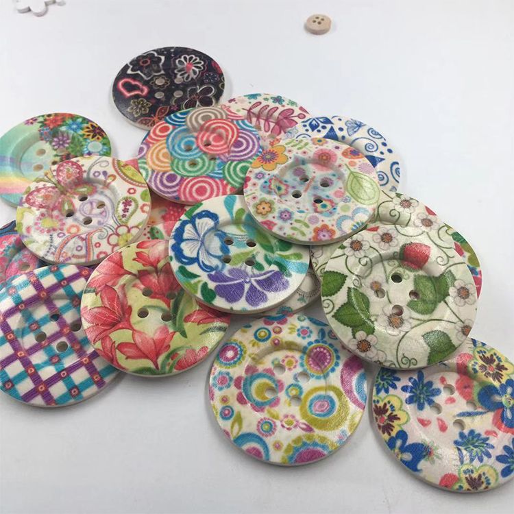Printed Buttons Big Buttons Clothing Accessories Hat Accessories Children's Diy Cute Cartoon Wood Pendant Diy Painted Cartoon Wood Buttons Children's Clothing Accessories