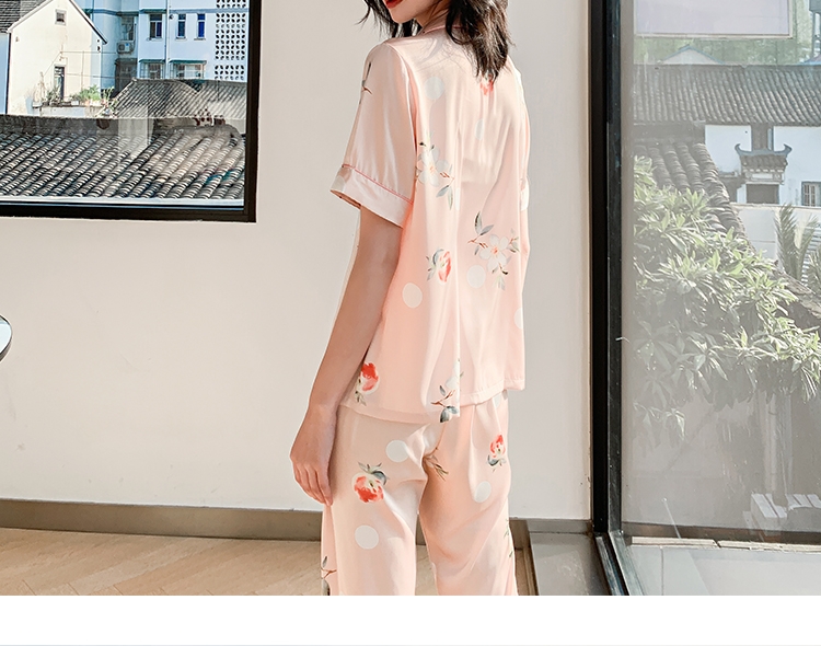 丝绸睡衣套装女春夏简约网红韩版短袖家居服