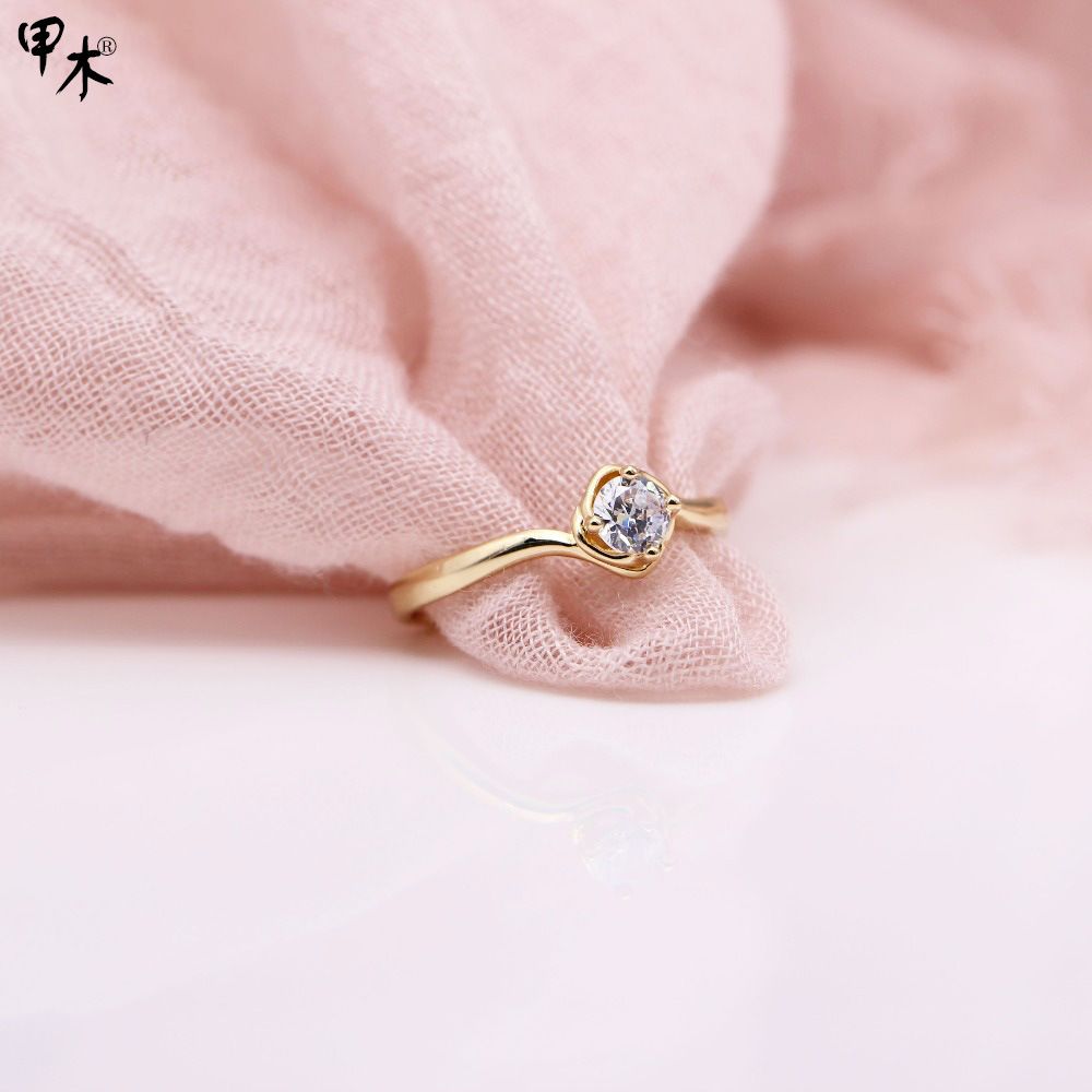 New exquisite and simple four-prong ring in rose gold and natural zircon, round, custom-made and wholesale from the manufacturer on Amazon wish detail image 1