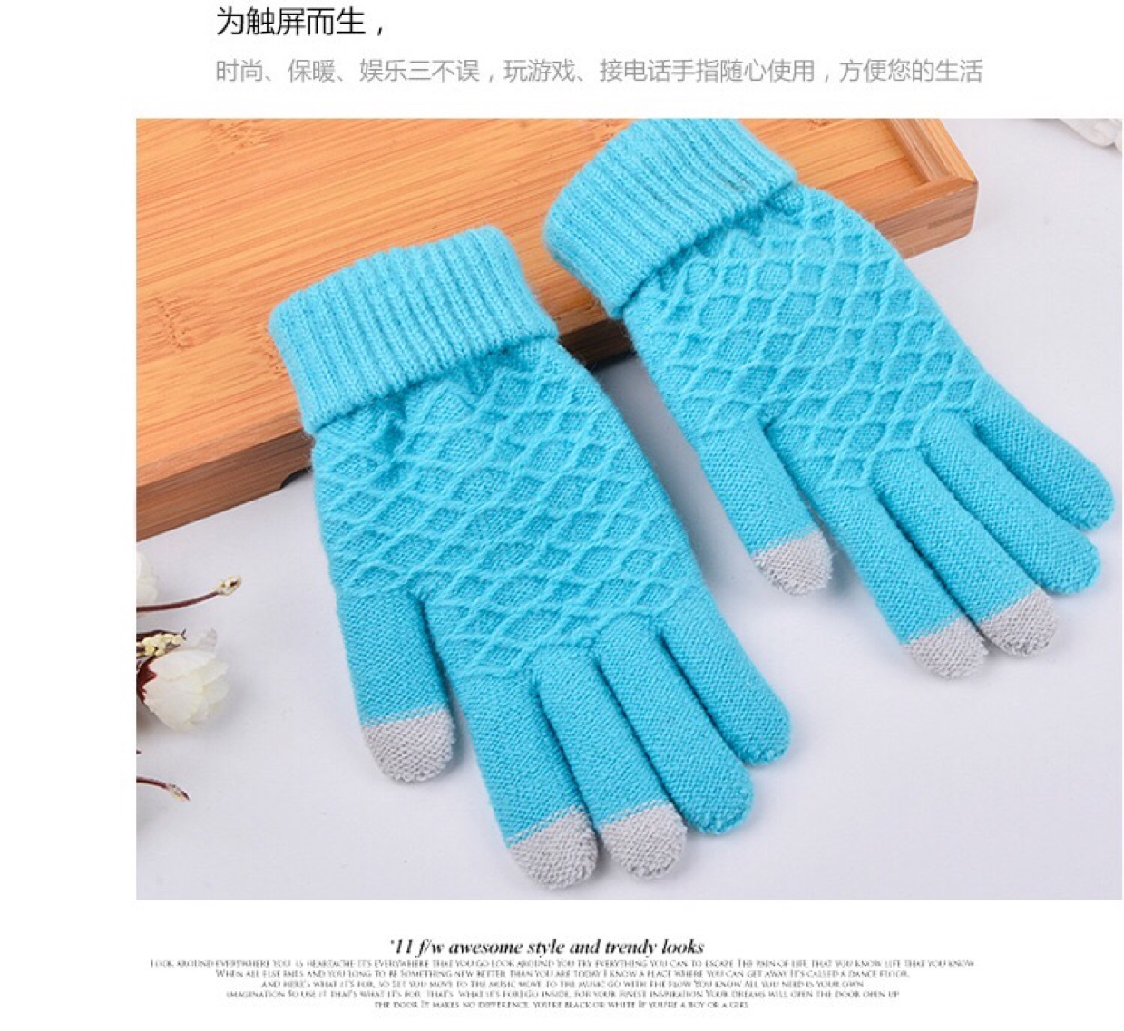 Korean version student jacquard gloves, diamond-shaped checkered flap gloves, women's winter touch screen five-finger adult knitted woolen fleece thickened warm gloves Item Picture