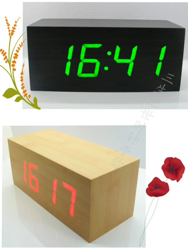 创意LED木头钟礼品电子钟夜光学生数字时钟声控温度台钟静音闹钟详情图8