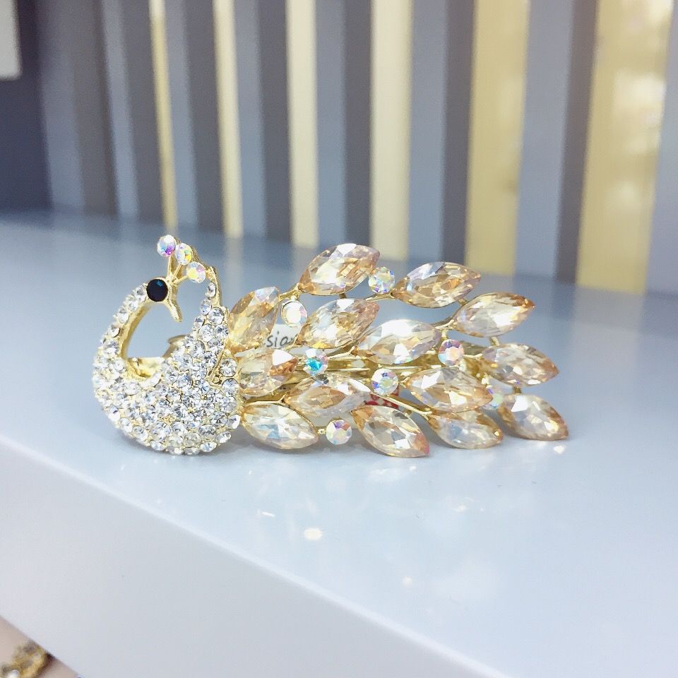 发夹子孔雀头饰时尚气质优雅成人发饰网红发卡顶夹半扎发合金饰品详情图3