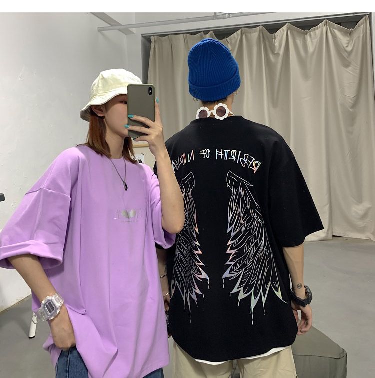 The main promotion is the summer couple's wear: Rebirth with seven-color gilded couple short-sleeved T-shirt H525 P45 for men detail image 5
