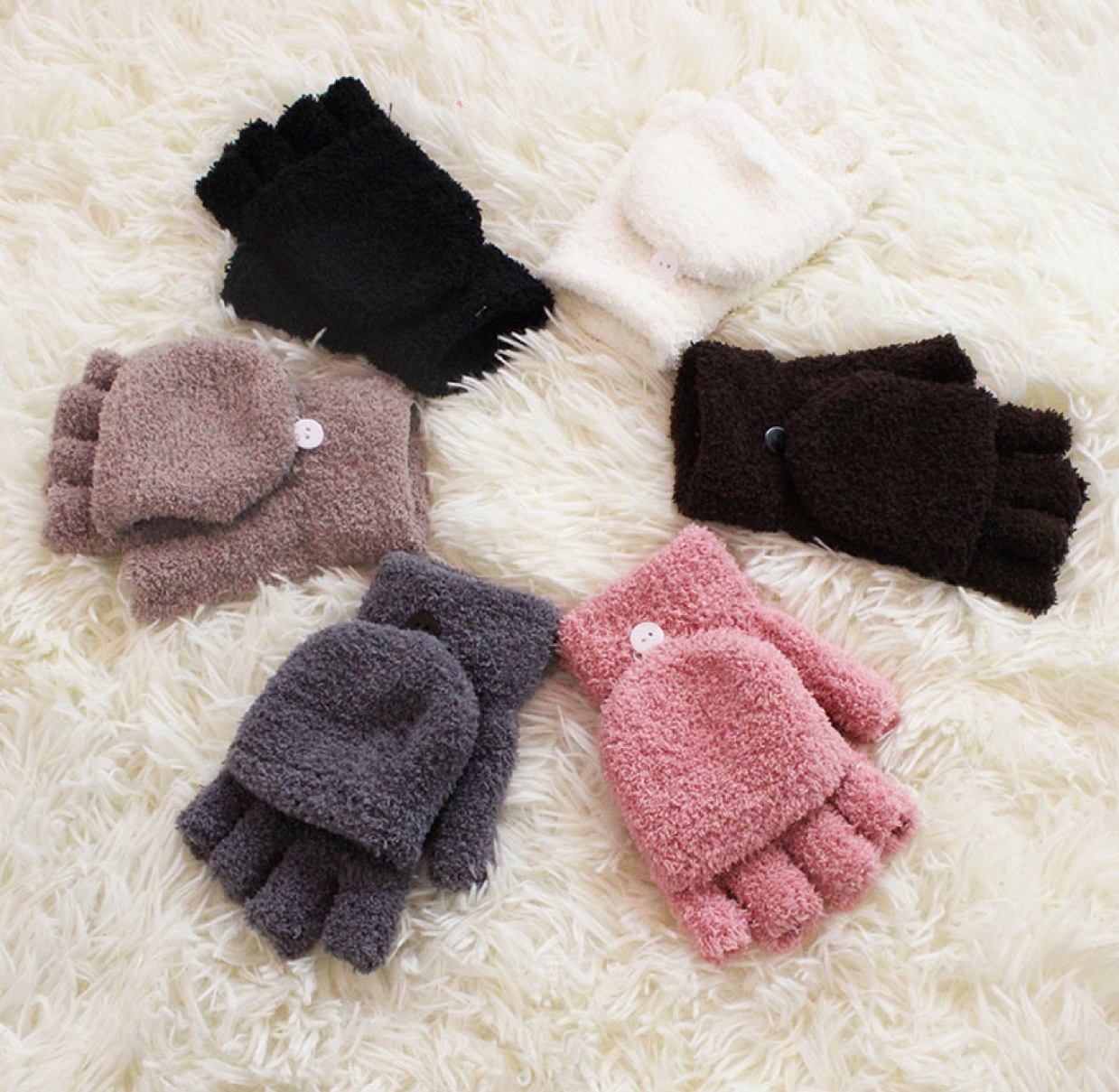 Coral fleece flip-top half-finger gloves for autumn and winter, Korean-style cold-proof student writing and internet-surfing gloves for both men and women details Picture