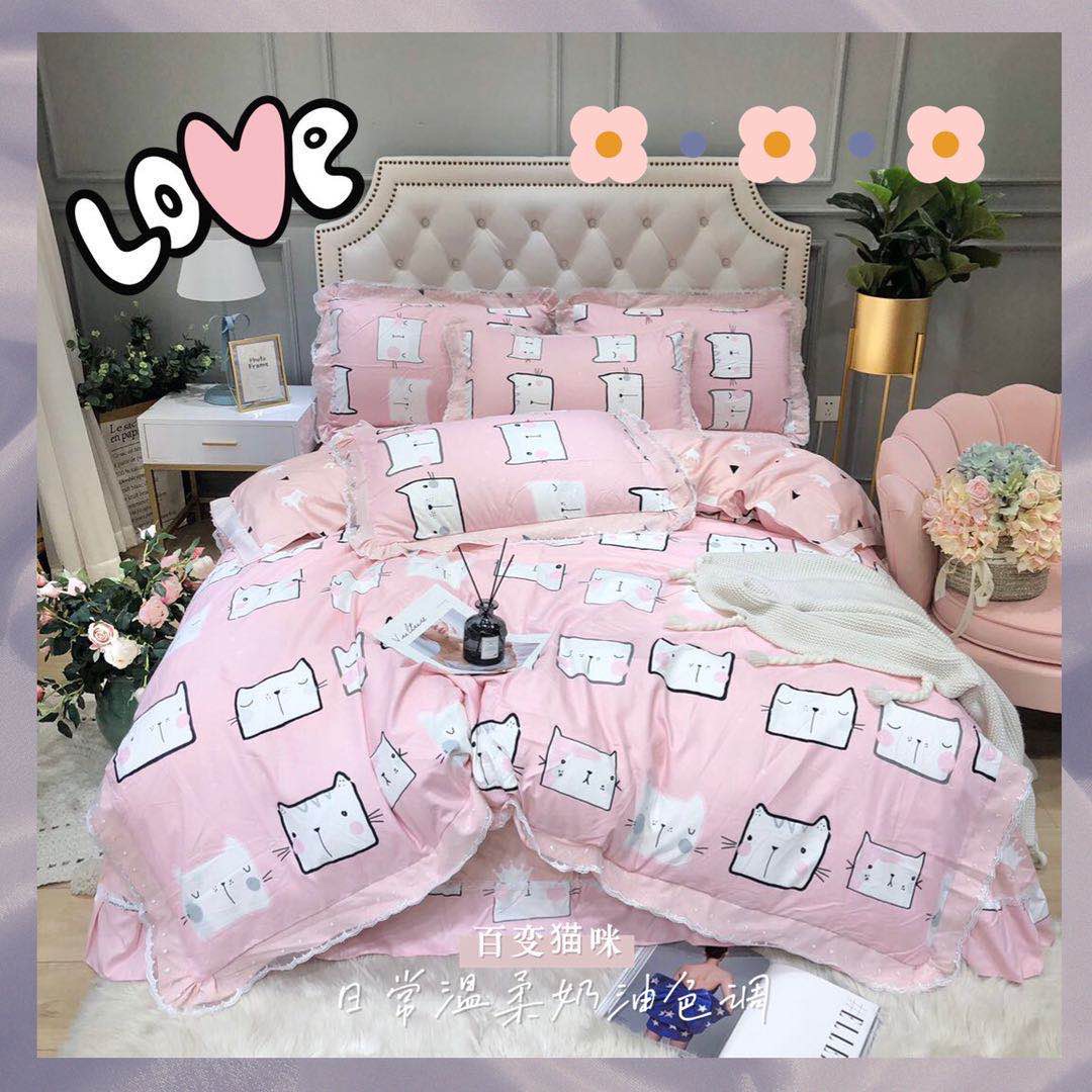 A 4-piece set of Korean-style lace and brushed bedding is the top choice for a street stall economy supermarket Item Picture