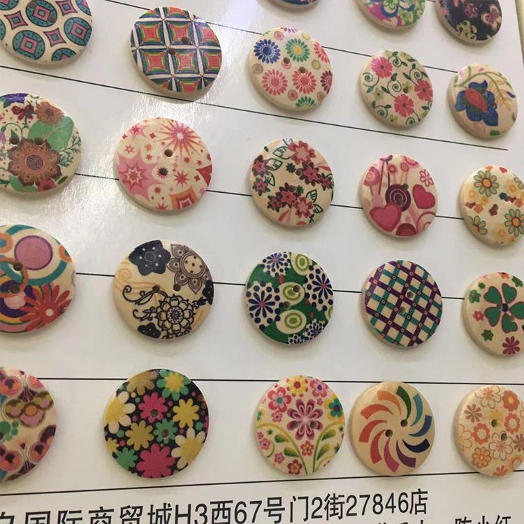 Printed Buttons Big Buttons Clothing Accessories Hat Accessories Children's Diy Cute Cartoon Wood Pendant Diy Painted Cartoon Wood Buttons Children's Clothing Accessories Specification drawing