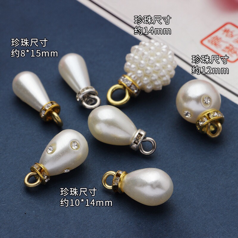 现货批发 手工diy镶钻ABS仿珍珠吊坠水滴珠杨梅珠项链坠耳饰挂件详情图7
