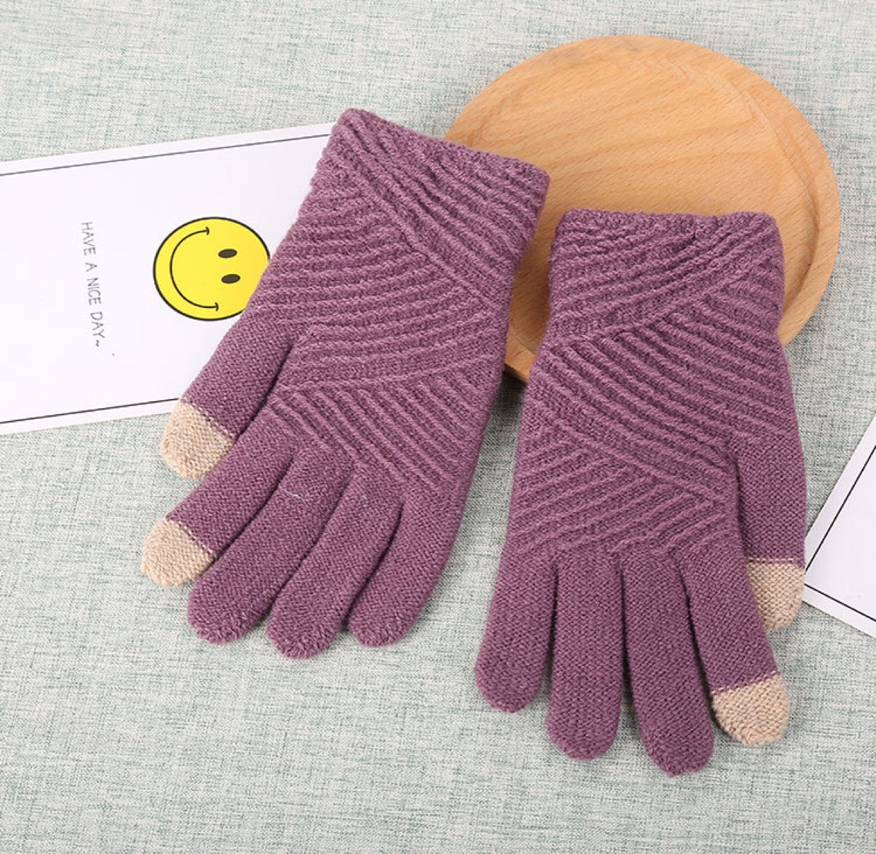 Korean version winter women's touch screen gloves, thickened and fleece twill student warm knitted woolen solid color cute online cycling gloves undefined