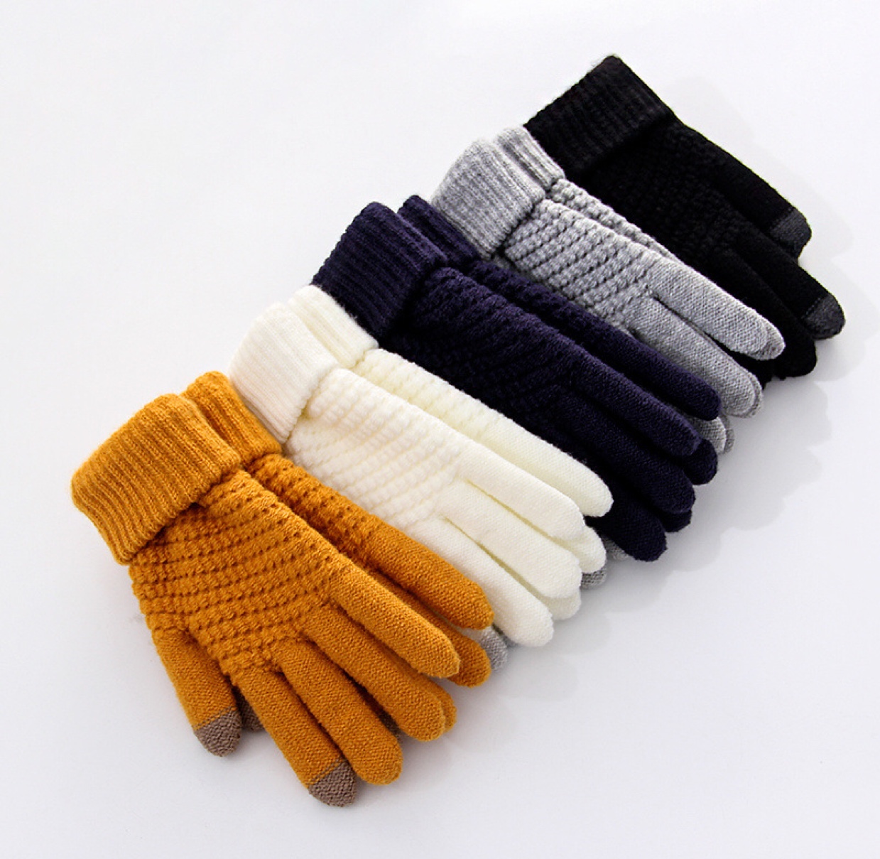 Korean version of cute student couple gloves, autumn and winter touch screen thickened warm fleece knitted five-fingered woolen gloves, student mobile phone playing and cycling gloves undefined