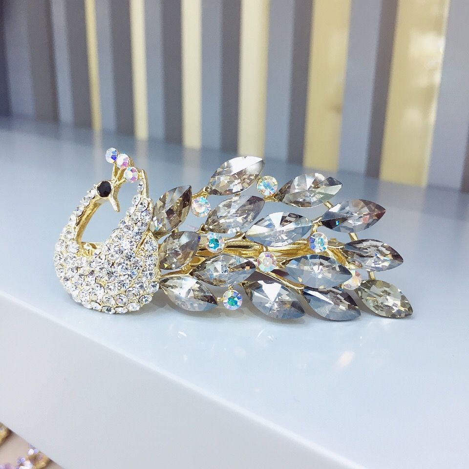 发夹子孔雀头饰时尚气质优雅成人发饰网红发卡顶夹半扎发合金饰品详情图7