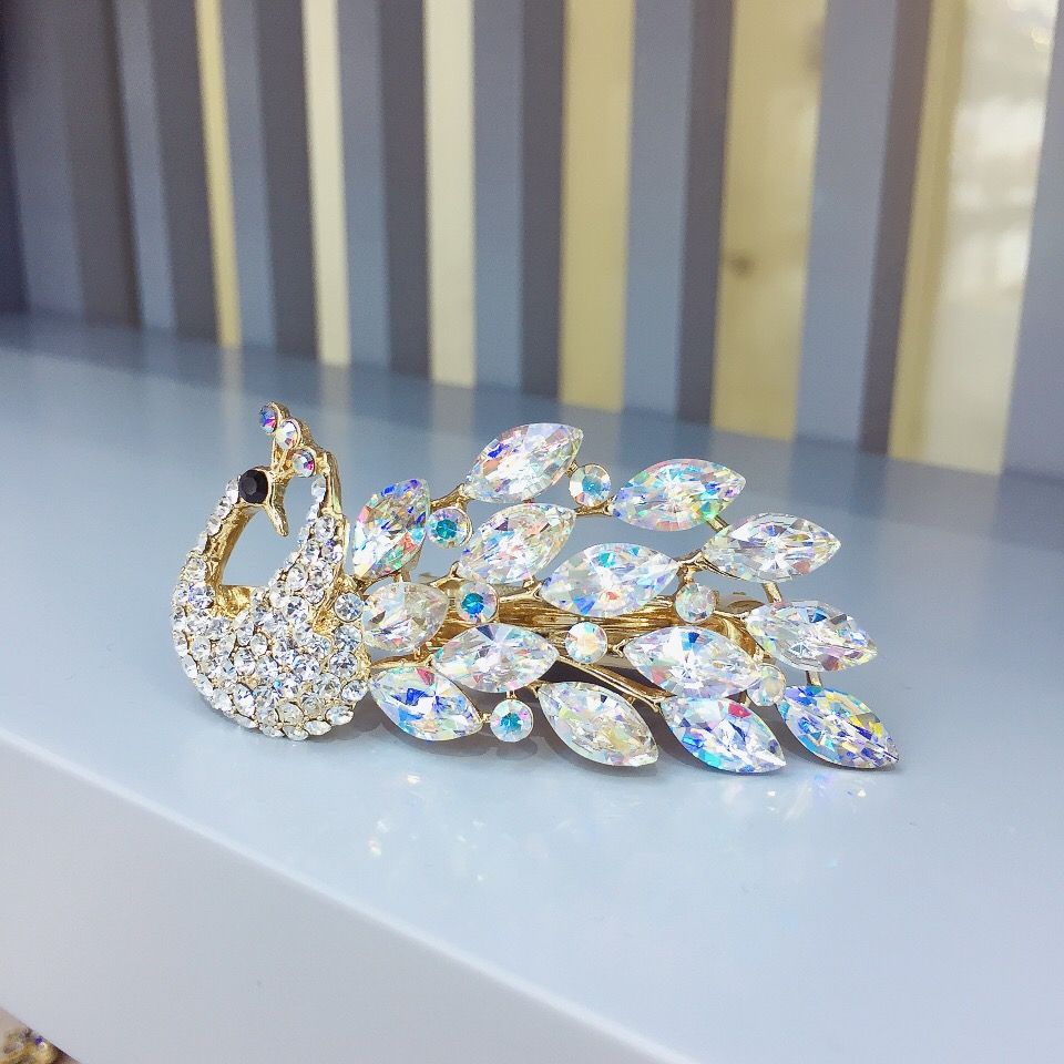 发夹子孔雀头饰时尚气质优雅成人发饰网红发卡顶夹半扎发合金饰品详情图5