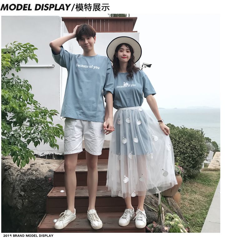 A6049 Men's Set, P70 Women's Set, P75 Couple Summer lace Little Swan 2-piece dress, Men's short sleeve detail image 3