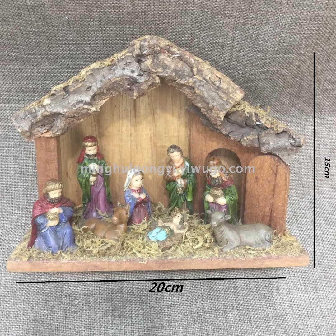 树脂工艺品 马槽组圣物摆件 圣诞礼品 木屋装饰耶稣诞生场景详情1