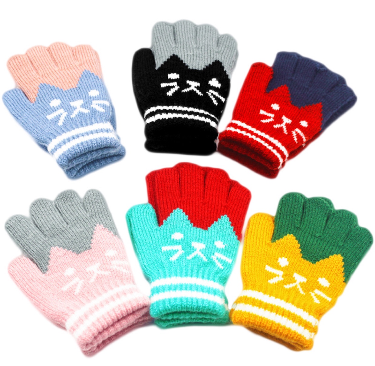 Korean cute woolen warm gloves for girls with fleece five-finger cycling knitted covers for students to keep warm in winter