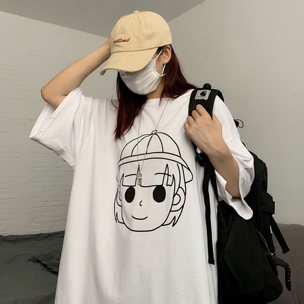 5895-P38 original in-stock summer new short-sleeved class uniform simple Sketch couple style expression head Print T-shirt detail image 10