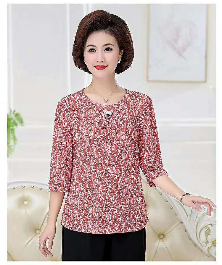 Beauty strip middle sleeve unlined upper garment bowknot mother outfit summer outfit Korean version middle-aged and elderly temperament versatile women's wear thumbnail