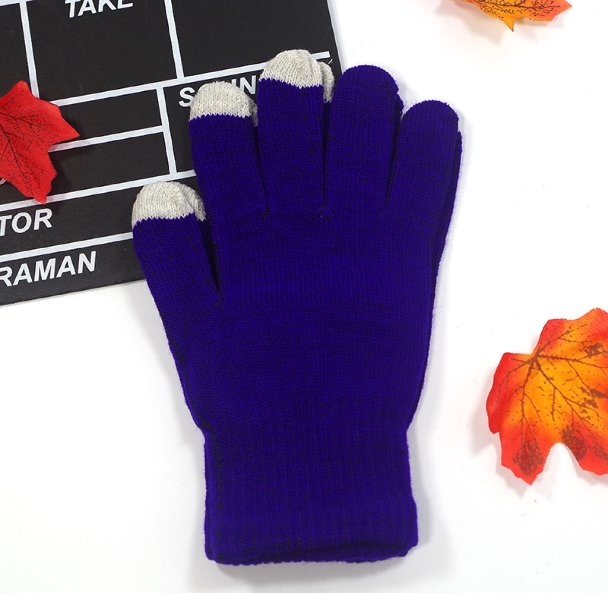 New monochrome knitted touch screen women's finger split-finger cold-proof and frost-proof fashionable and trendy winter warm mobile phone and cycling gloves Item Picture