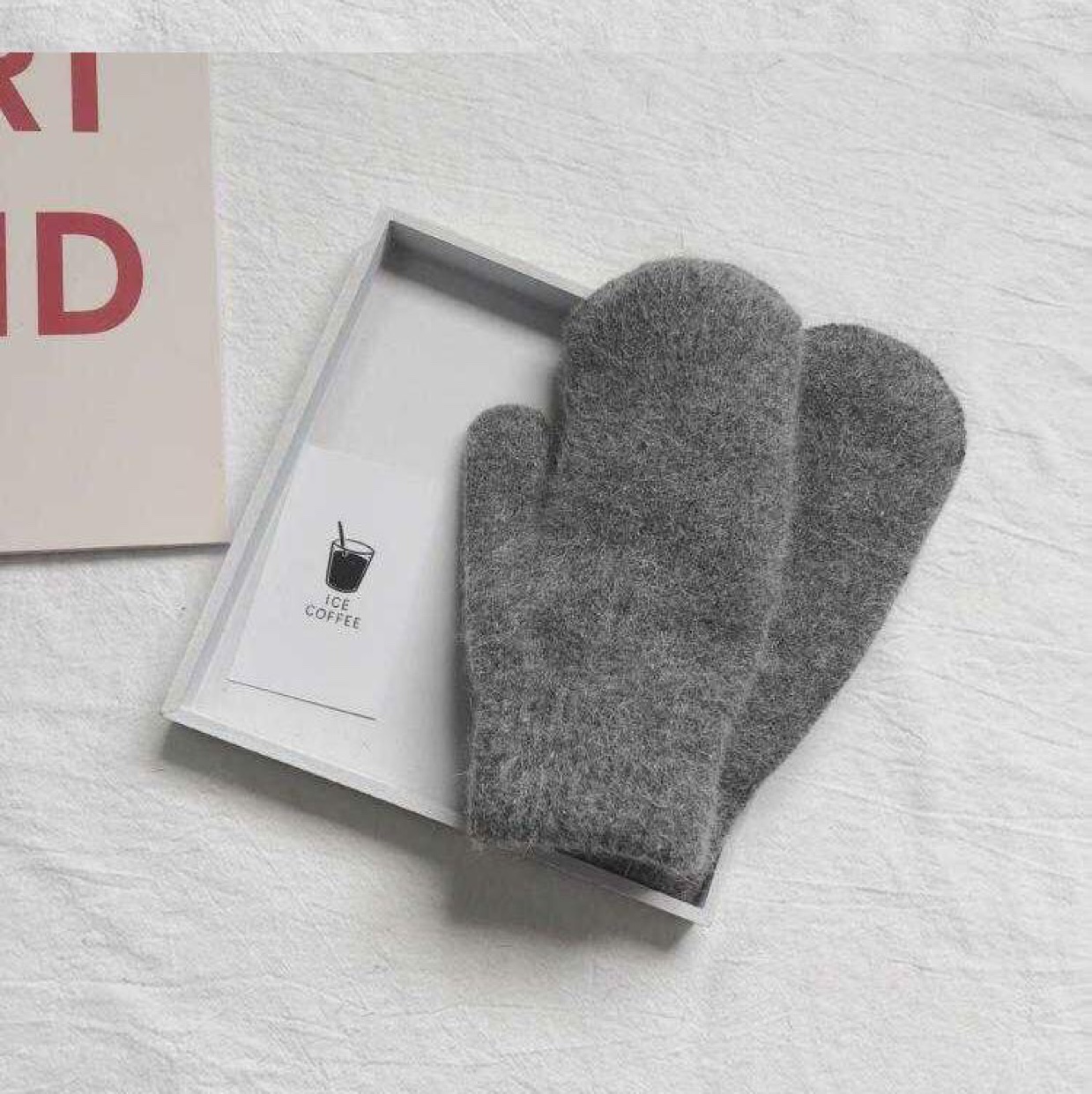 Winter new solid color one-finger fleece thickened cycling gloves for couples, winter women's cold-proof and warm knitted undefined