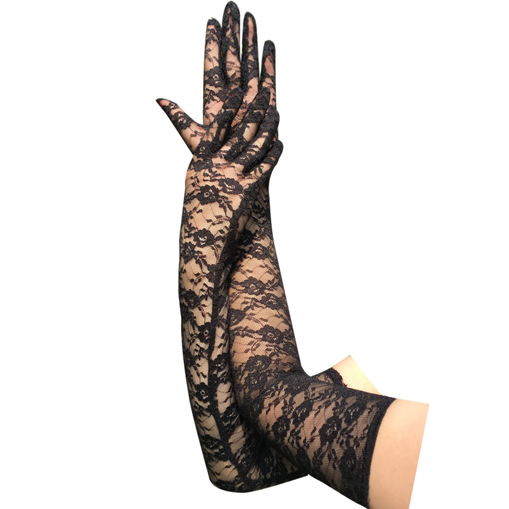 Length of 54 cm lace full finger gloves driving sunscreen gloves etiquette wedding bride dance gloves thumbnail