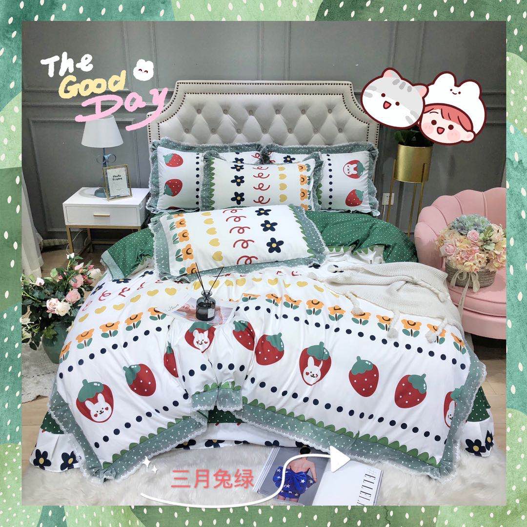 A 4-piece set of Korean-style lace and brushed bedding is the top choice for a street stall economy supermarket