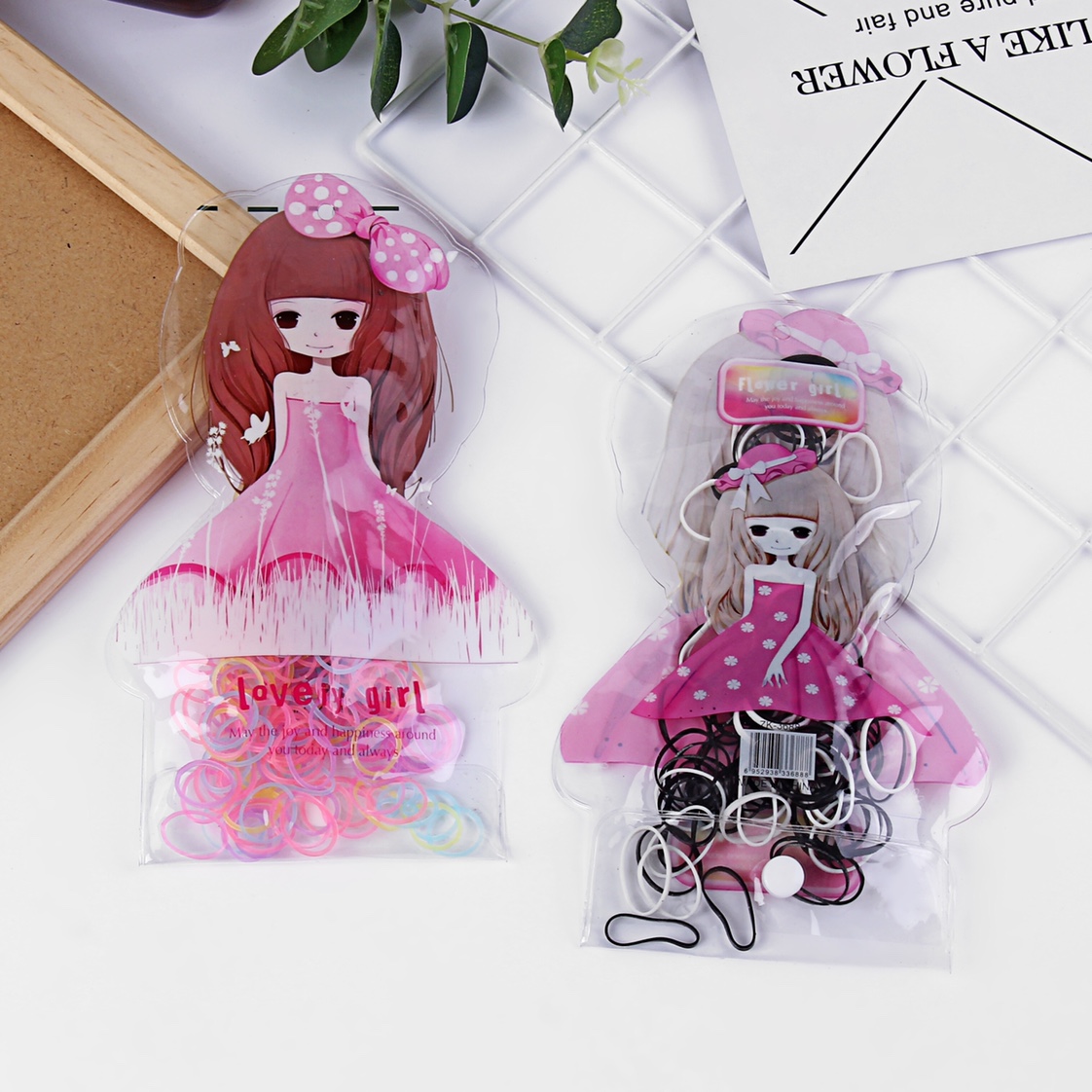 Girl-shaped bag, colorful small rubber bands, strong and unbreakable shaped card, colorful small rubber bands, chicken bag packaging, colorful small rubber bands details Picture