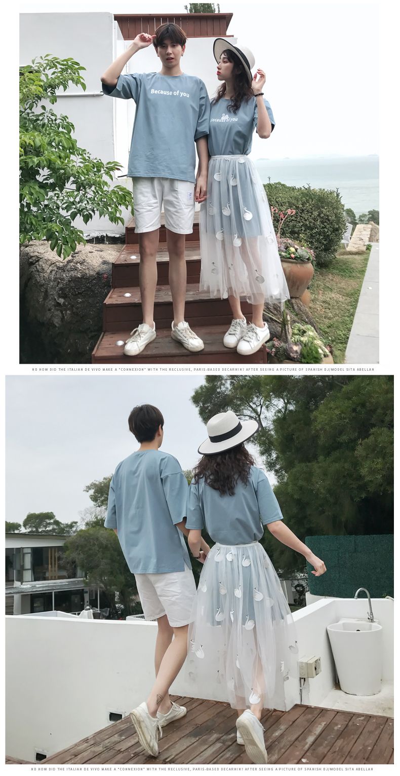 A6049 Men's Set, P70 Women's Set, P75 Couple Summer lace Little Swan 2-piece dress, Men's short sleeve detail image 13
