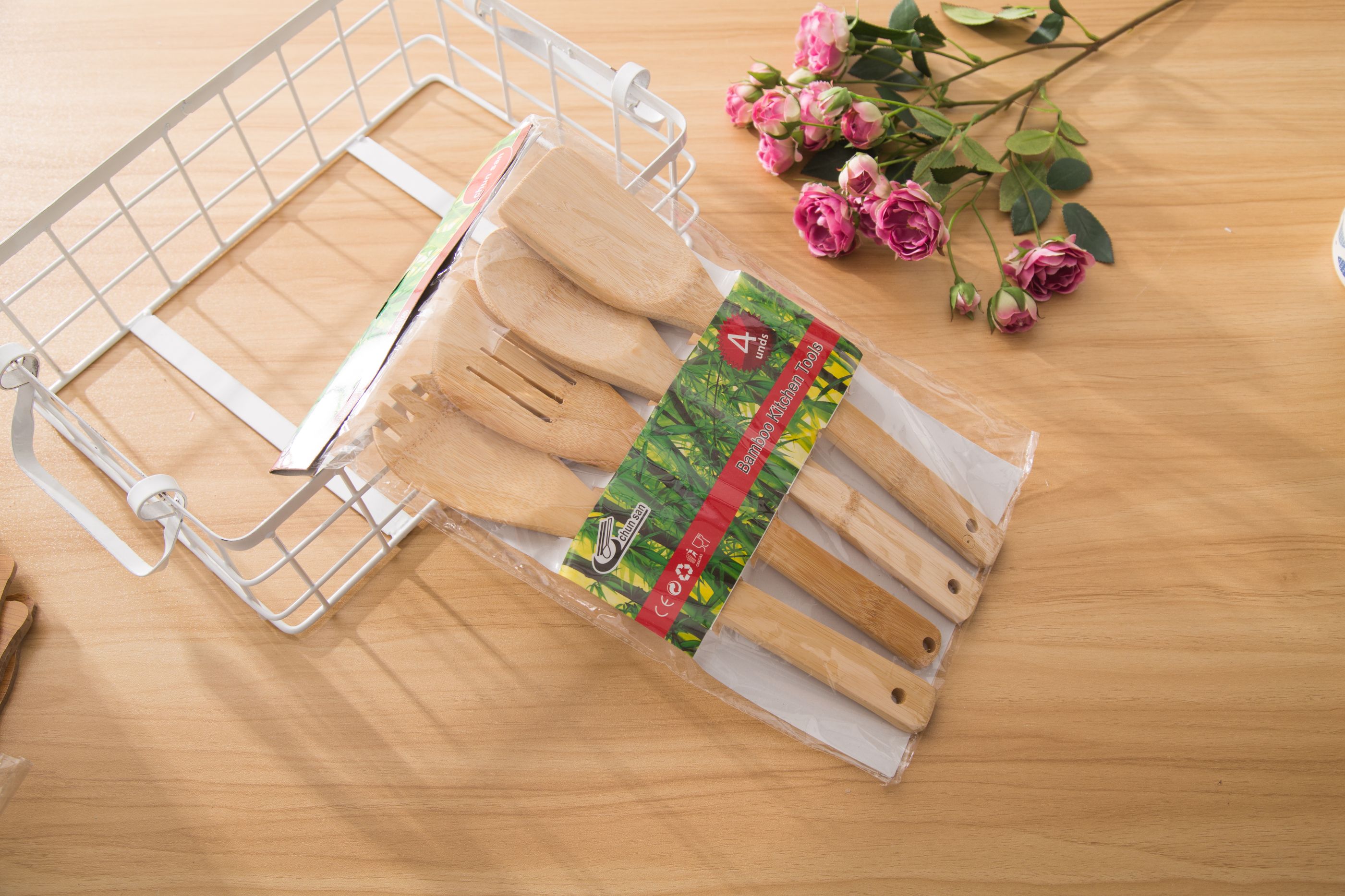 Bamboo tableware set bamboo shovel bamboo spoon 4 sets of non-stick pan shovel spoon inserted card set manufacturers direct sales thumbnail