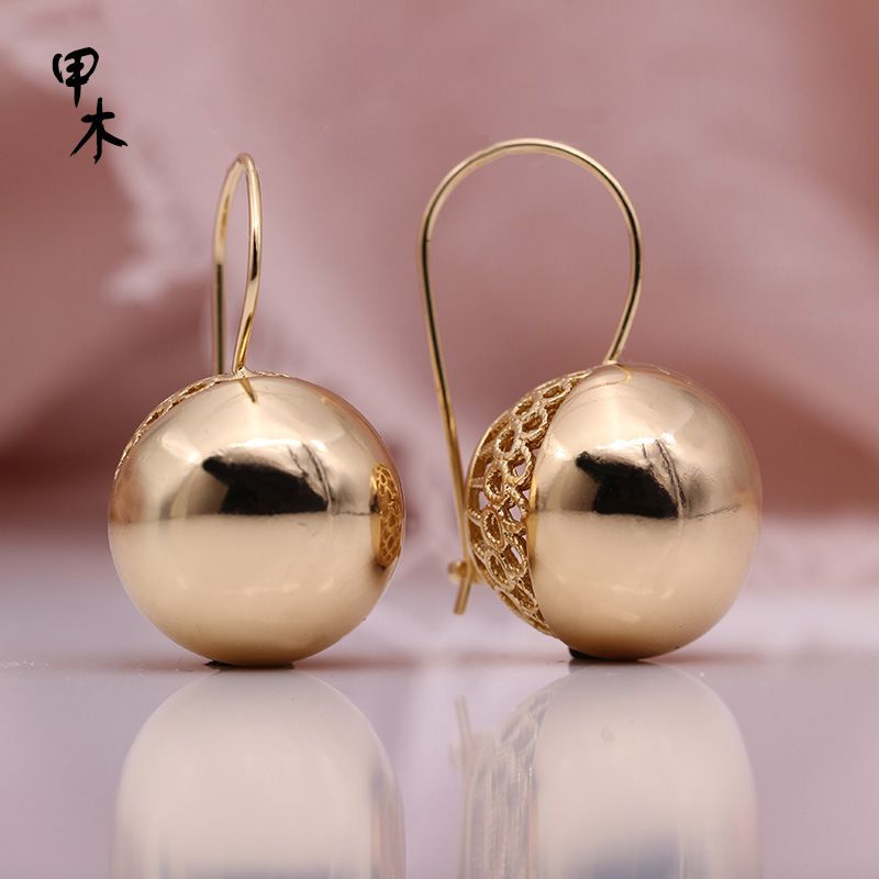 Customized wholesale of large spherical hollowed-out earrings with rose golden surface from Jia Mu Fashion, creativity and exaggeration detail image 2