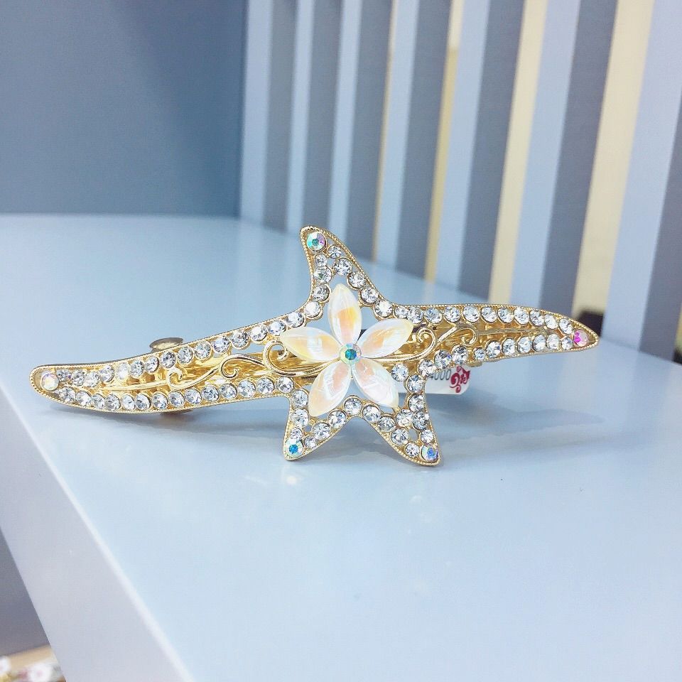 御妍发夹合金头饰海星水晶发夹流行精美发饰八公分弹簧夹大号