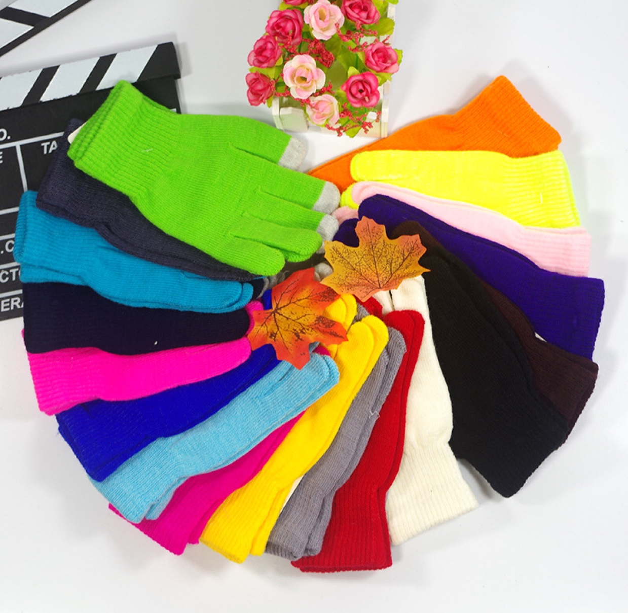 New monochrome knitted touch screen women's finger split-finger cold-proof and frost-proof fashionable and trendy winter warm mobile phone and cycling gloves