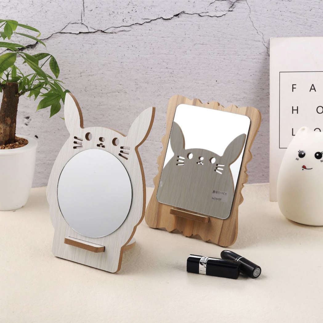 Wooden mirror wooden table mirror toilet mirror bathroom mirror desktop mirror household