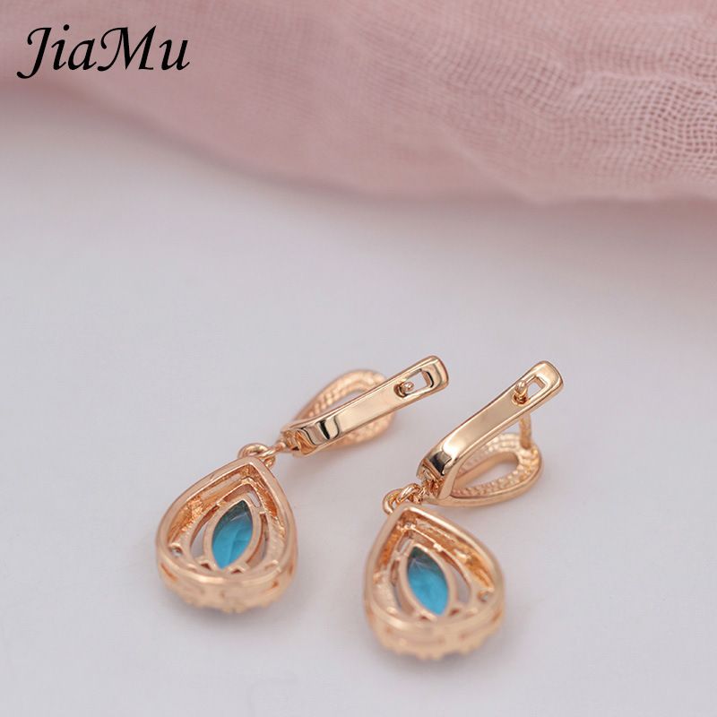 Custom-made and wholesale of best-selling blue teardrop-shaped rose gold earrings set with zircon on Amazon AliExpress detail image 2
