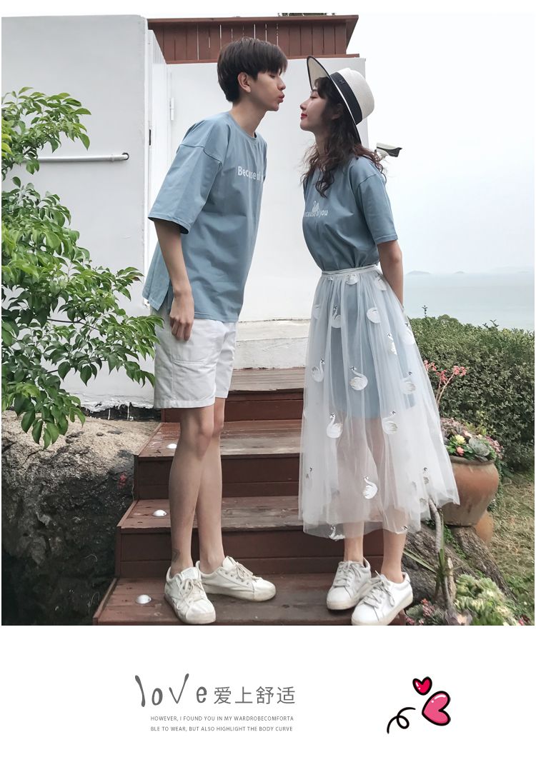 A6049 Men's Set, P70 Women's Set, P75 Couple Summer lace Little Swan 2-piece dress, Men's short sleeve detail image 4