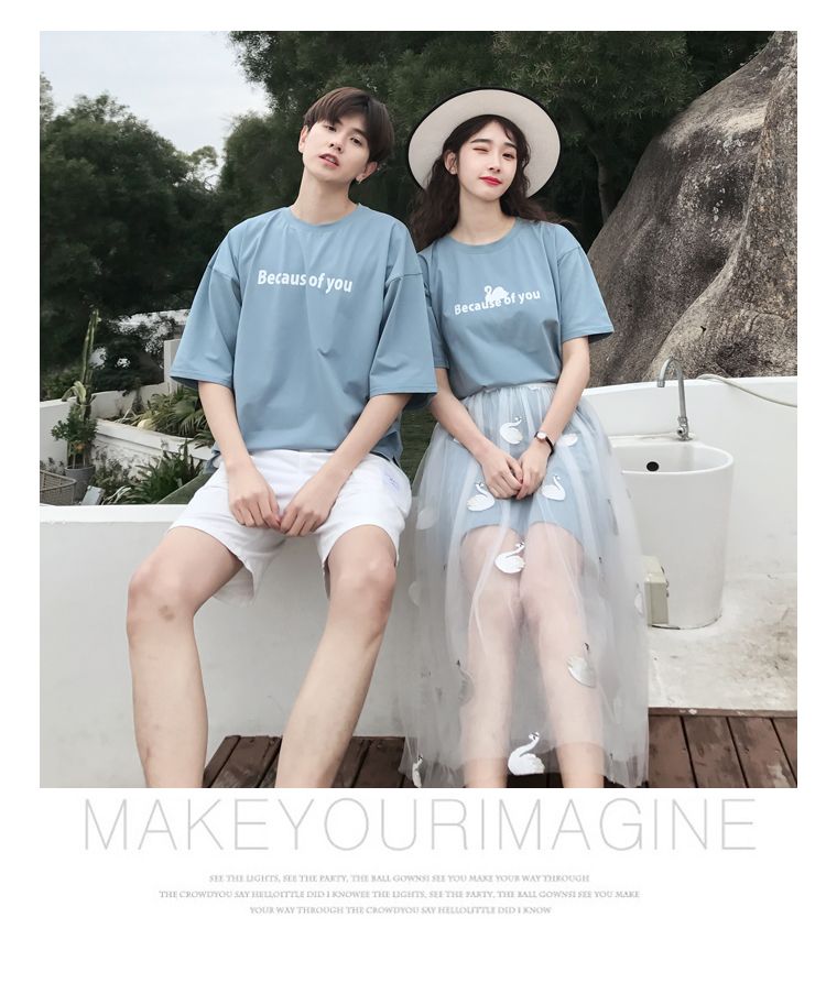 A6049 Men's Set, P70 Women's Set, P75 Couple Summer lace Little Swan 2-piece dress, Men's short sleeve detail image 9