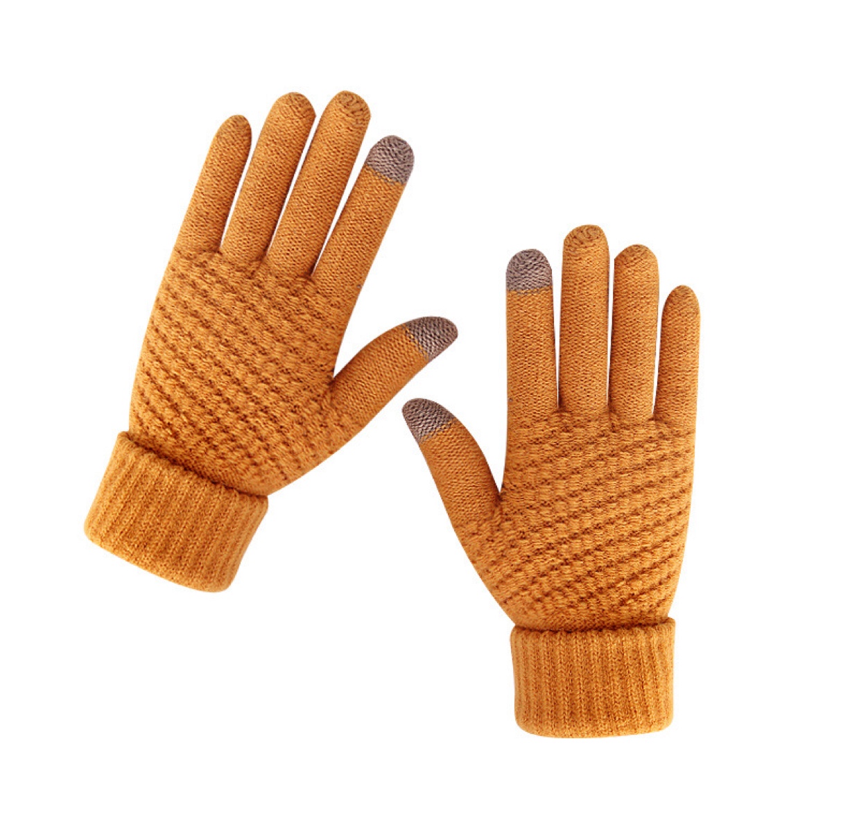 Korean version of cute student couple gloves, autumn and winter touch screen thickened warm fleece knitted five-fingered woolen gloves, student mobile phone playing and cycling gloves Specification image
