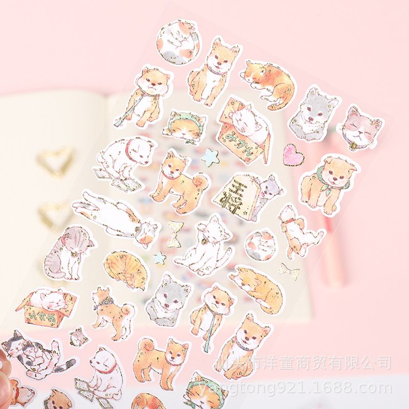 YT-BC cute pet fun cartoon hot gold flat hand ledger decoration diary luggage mobile phone stickers for children details Picture