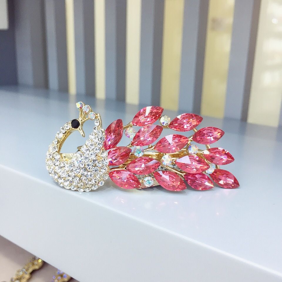 发夹子孔雀头饰时尚气质优雅成人发饰网红发卡顶夹半扎发合金饰品详情图6